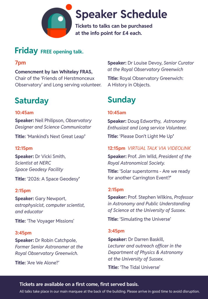 Full speaker schedule for the Astronomy Festival at the Observatory Science Centre & Museum